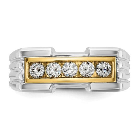 IBGoodman 14k Two-tone Men's Polished and Grooved 5-Stone 1/2 Carat AA Quality Diamond Ring