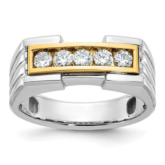 IBGoodman 14k Two-tone Men's Polished and Grooved 5-Stone 1/2 Carat AA Quality Diamond Ring