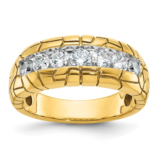 14k IBGoodman Men's Polished & Nugget Texture 7-Stone Diamond Ring