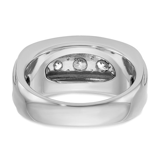 IBGoodman 10k White Gold Men's Polished and Grooved 2 Carat A Quality Diamond Ring