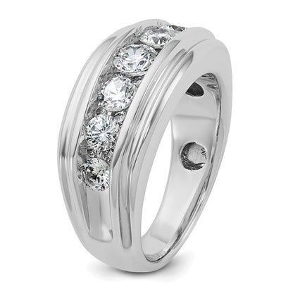 IBGoodman 10k White Gold Men's Polished and Grooved 2 Carat A Quality Diamond Ring