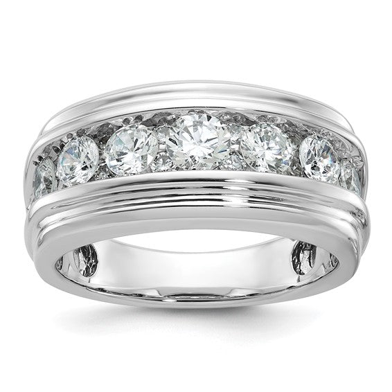 IBGoodman 10k White Gold Men's Polished and Grooved 2 Carat A Quality Diamond Ring