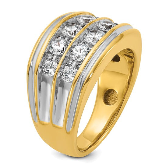 IBGoodman 14k with White Rhodium Men's Polished and Grooved 2-Row 2 Carat AA Quality Diamond Ring