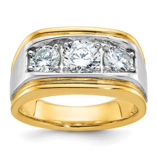 14k Two-tone IBGoodman Men's Polished and Satin 3-Stone Ring Mounting