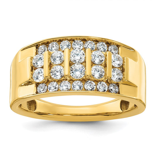 14k IBGoodman Men's Polished 4-Row 1 Carat Diamond Ring