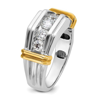IBGoodman 14k Two-tone Men's Polished and Grooved 5-Stone 1 Carat AA Quality Diamond Ring