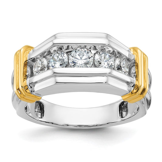 14k Two-tone IBGoodman Men's Polished & Grooved 5-Stone Dia Ring