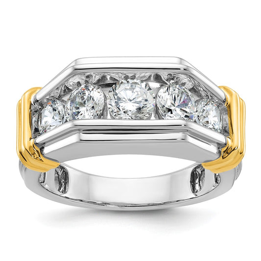 14k Two-tone IBGoodman Men's Polished & Grooved 5-Stone Ring Mtg