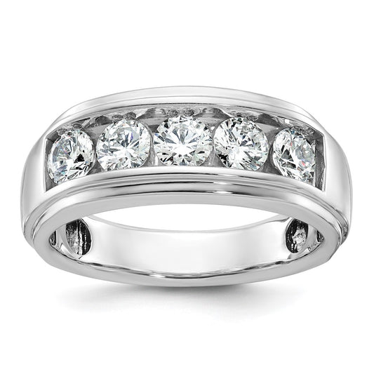 14k White Gold IBGoodman Men's Polished & Grooved 5-Stone Ring Mtg