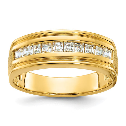 14k IBGoodman Men's Polished & Satin Square 10-Stone Diamond Ring