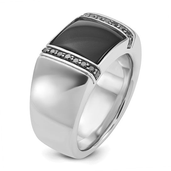 14k White Gold IBGoodman Men's Onyx and 1/4 carat Black Diamond Complete Ring