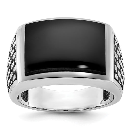 14kw w/ Black RH IBGoodman Men's Polished & Textured Onyx Ring