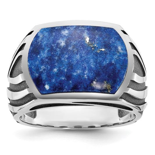 14k White Gold w/Black Rhod IBGoodman Men's Lapis Complete Ring