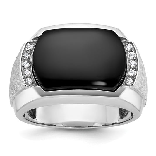 IBGoodman 14k White Gold Men's Polished and Satin Onyx and 1/10 Carat AA Quality Diamond Ring