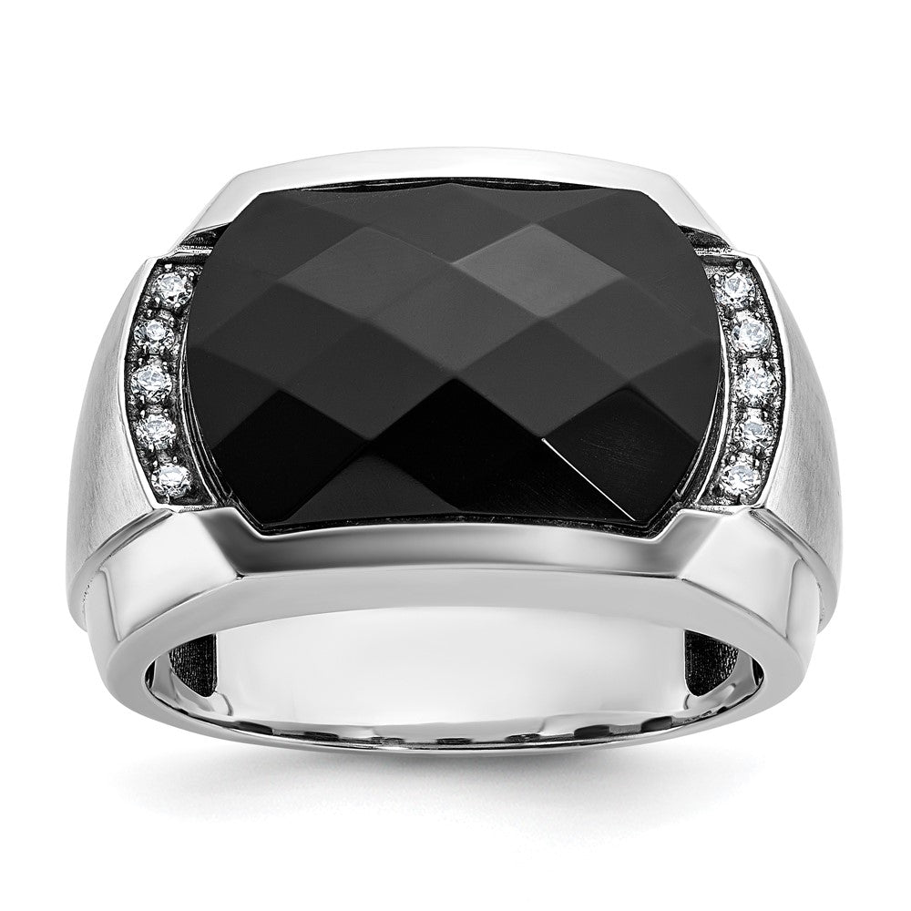 14kw IBGoodman Men's Polished & Satin Faceted Onyx & Diamond Ring