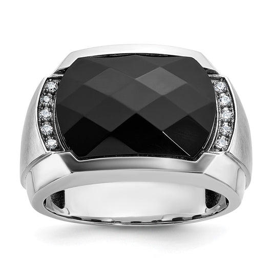 14kw IBGoodman Men's Polished & Satin Faceted Onyx & Diamond Ring