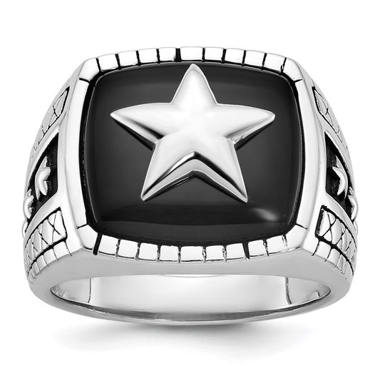 14k White Gold IBGoodman Men's Antiqued Onyx Complete Star Ring