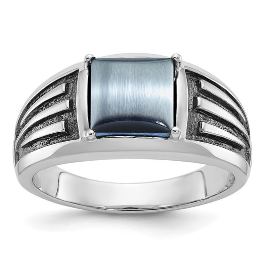 14k White Gold IBGoodman Men's Black Rhodium Imitation Gray Cat's Eye Ring
