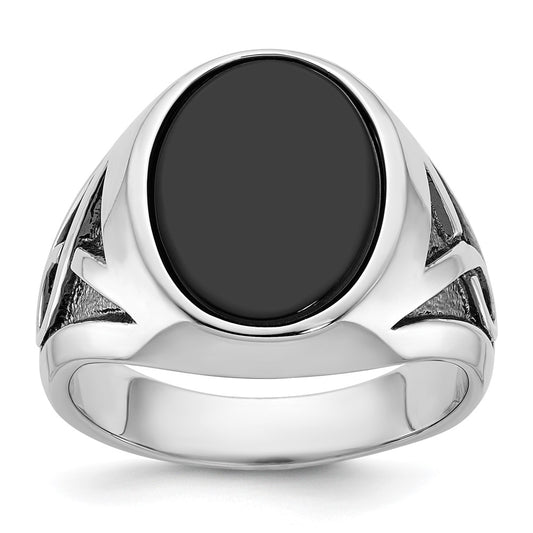 14k White Gold IBGoodman Men's w/Black Rhodium Onyx Complete Ring