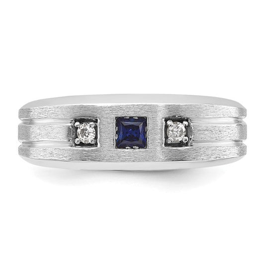 14k White Gold IBGoodman Lab Grown Diamond and Cr. Sapphire Men's Complete Ring