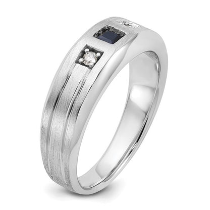 14k White Gold IBGoodman Men's Satin Lab Created Sapphire and 1/15 carat Diamond Complete Ring
