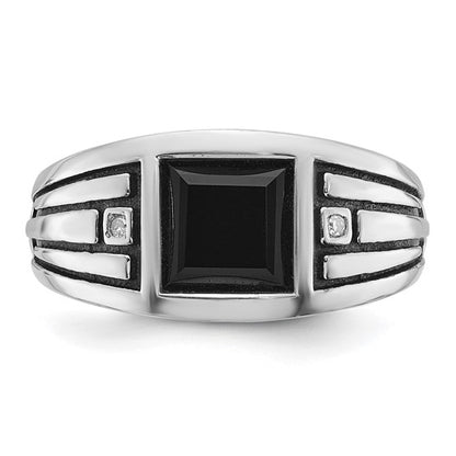14k White Gold with Black Rhodium IBGoodman Men's Onyx and Diamond Complete Ring