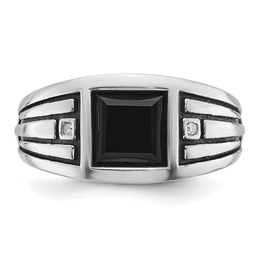 14k White Gold with Black Rhodium IBGoodman Men's Onyx and Diamond Complete Ring