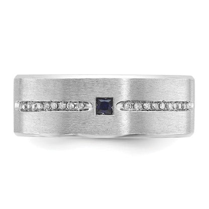 14k White Gold IBGoodman Men's Satin Lab Created Sapphire and 1/8 carat Diamond Complete Ring