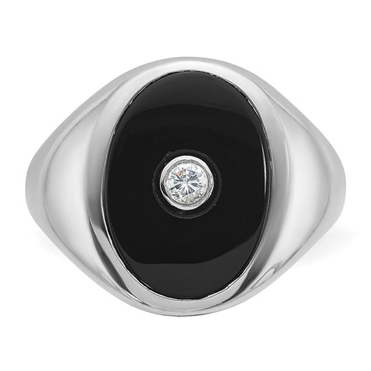 14k White Gold IBGoodman Men's Onyx and 1/10 carat Diamond Complete Ring