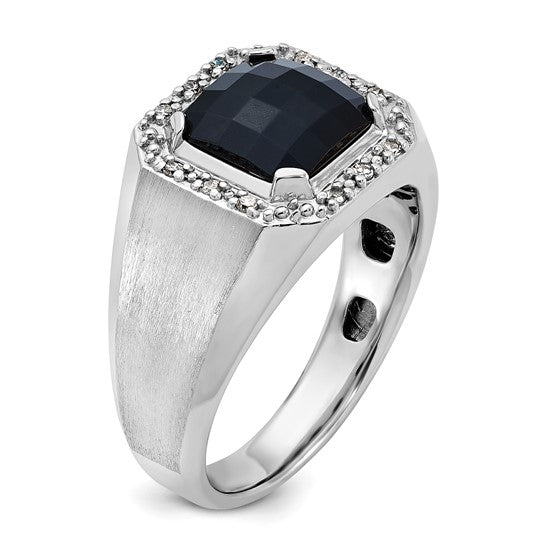 14k White Gold IBGoodman Men's Onyx and 1/8 carat Diamond Complete Ring