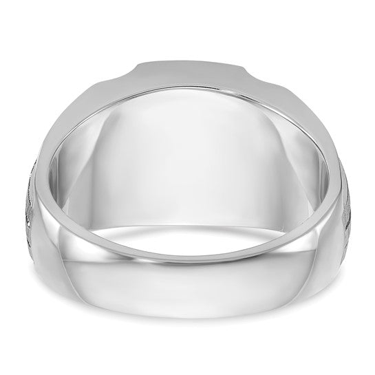 14k White Gold IBGoodman Men's Satin Created Ruby and Diamond Complete Ring