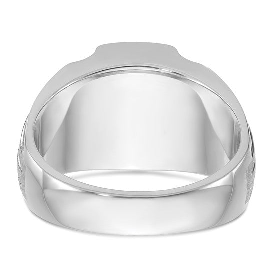 14k White Gold IBGoodman Men's Satin Created Sapphire and Diamond Complete Ring