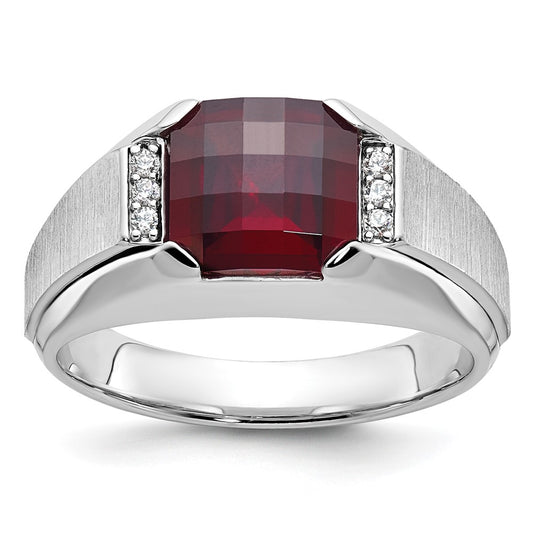 14k White Gold IBGoodman Men's Created Garnet and Diamond Complete Ring