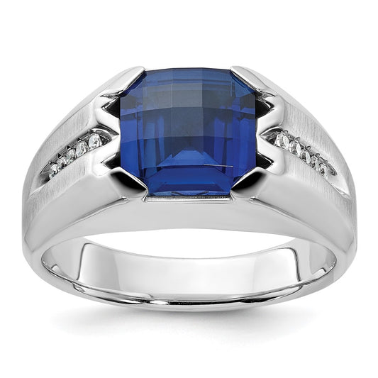 14k White Gold IBGoodman Men's Cr.Sapphire and Diamond Complete Ring