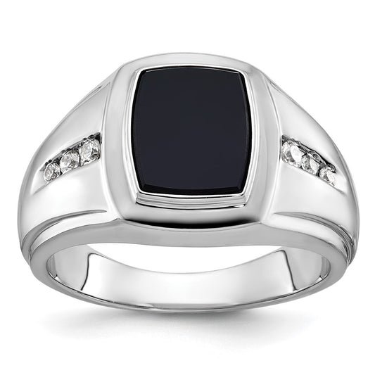 14k White Gold IBGoodman Men's Onyx and Diamond Complete Ring