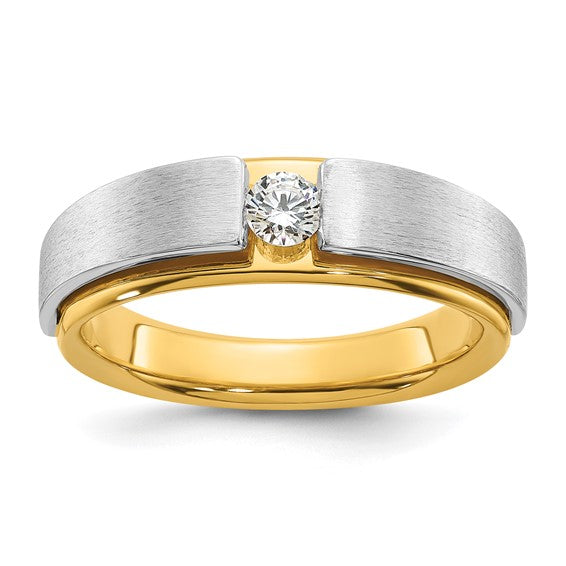 IBGoodman 14k Two-tone Men's Polished and Satin 1/5 Carat Lab Grown Diamond Solitaire Ring