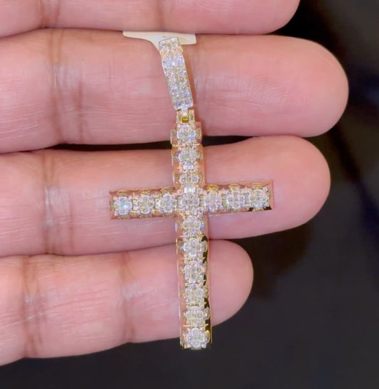 10K YELLOW GOLD 2.25 CARAT 2 INCHES NATURAL DIAMOND MEN CROSS PENDANT CHARM CROSS