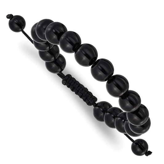 Onyx Bead Polyester Black Cord Bolo Adjustable Bracelet