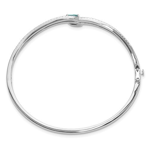 14K White Gold Lab Grown Diamond and Pear Paraiba Bangle Bracelet