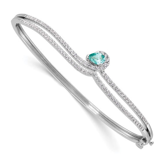 14K White Gold Lab Grown Diamond and Pear Paraiba Bangle Bracelet