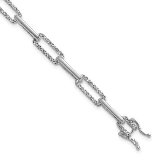 14K White Gold Polished Diamond Paperclip Link Bracelet