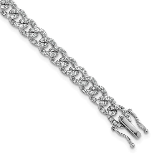 14K White Gold Polished Diamond Fancy Curb Bracelet