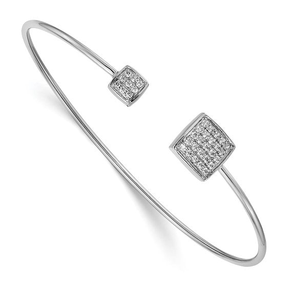 14k White Gold Diamond Squares Flexible Cuff Bangle