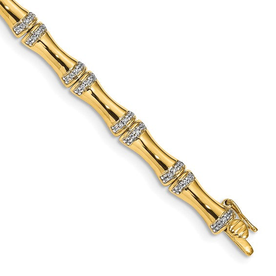 14k Gold Diamond Bamboo Design Bracelet