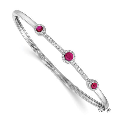 14k White Gold Diamond and Cabochon Ruby Bangle