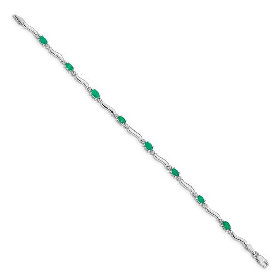 14k White Gold Diamond and Emerald Bracelet