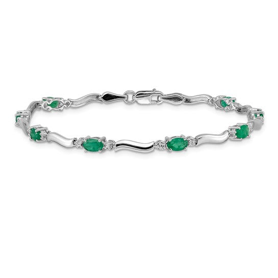 14k White Gold Diamond and Emerald Bracelet