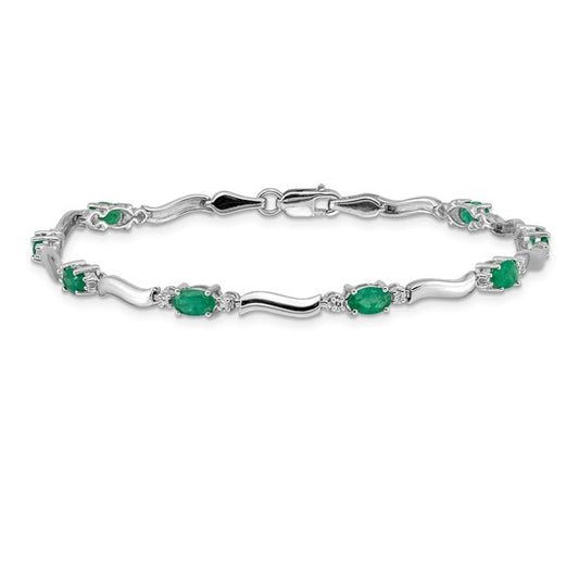 14k White Gold Diamond and Emerald Bracelet