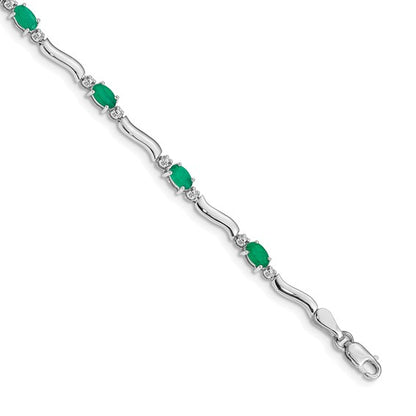 14k White Gold Diamond and Emerald Bracelet