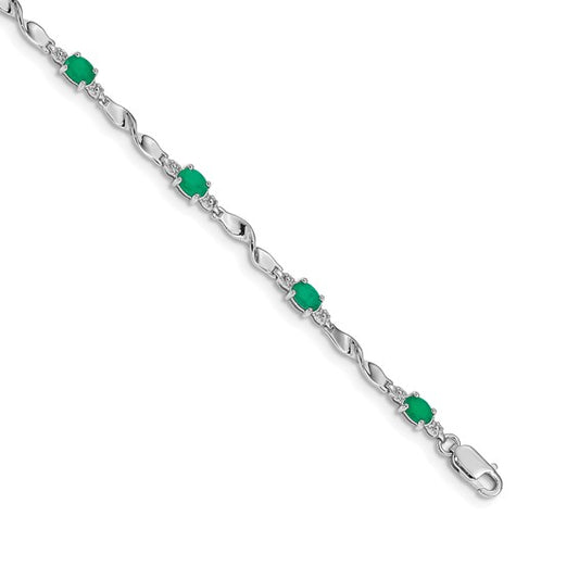 14k White Gold Diamond and Emerald Bracelet